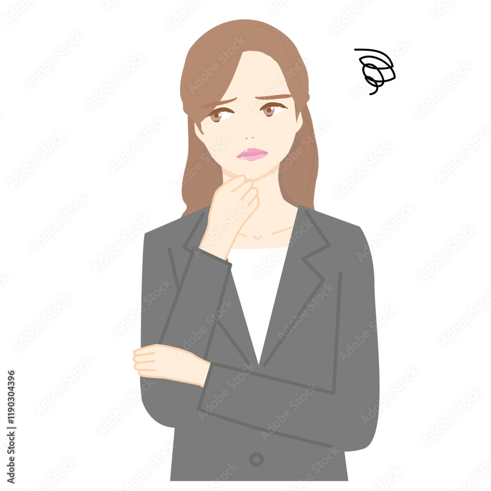 Illustration of the upper body of a young business woman in trouble. Illustration of the upper body of a young business woman in trouble.