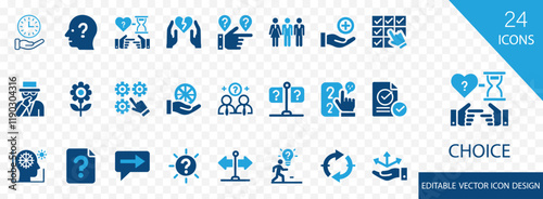 Choice solid icon set. containing choose, variety, decision, option,  action, direction, opinion, solving and more vector  collection