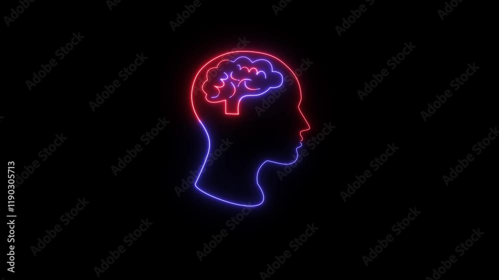 Neon Brain Icon Animation Abstract Circuit Brain Animation Glowing