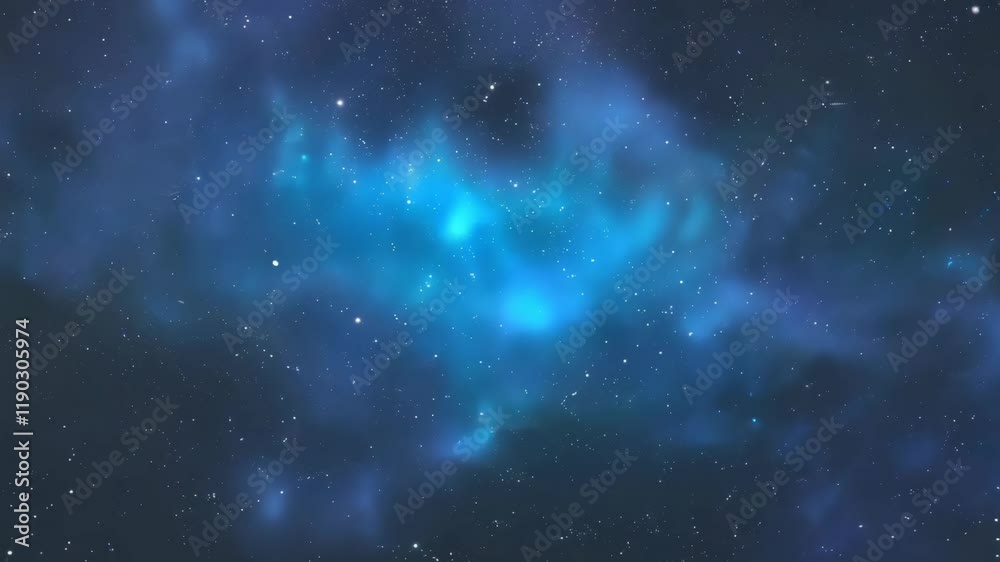 A breathtaking view of a starry night sky with glowing blue nebula and twinkling stars, creating a mesmerizing cosmic scene. 4k Video footage.