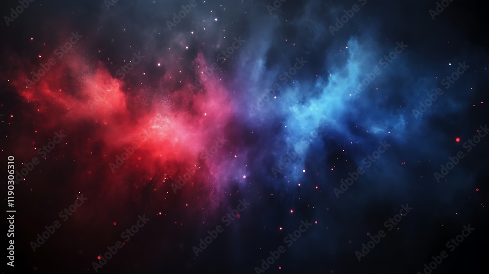 Fototapeta premium Cosmic Nebula Red Blue Gaseous Clouds Stars Dust