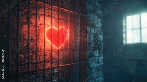 Wallpaper Mural Neon Heart Sign Behind Bars in Moody Urban Environment Torontodigital.ca