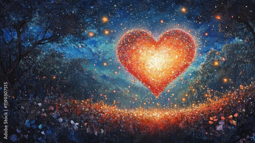 Heart Shape Made of Stars in a Beautiful Night Landscape Scene Heart Shape Made of Stars in a Beautiful Night Landscape Scene