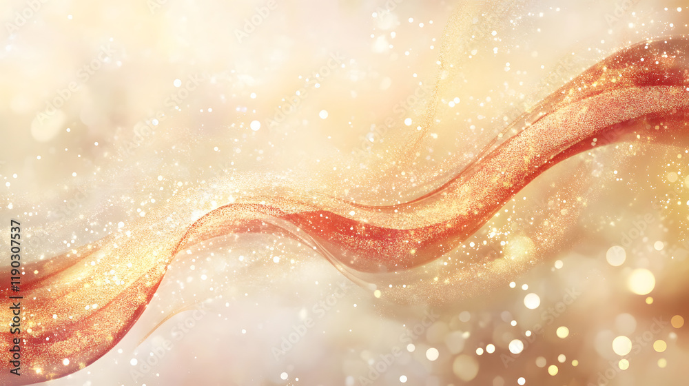 Fototapeta premium Gold ribbon flowing on shimmering light background suitable for luxury, celebration, awards, and banners. Elegant and versatile design element.
