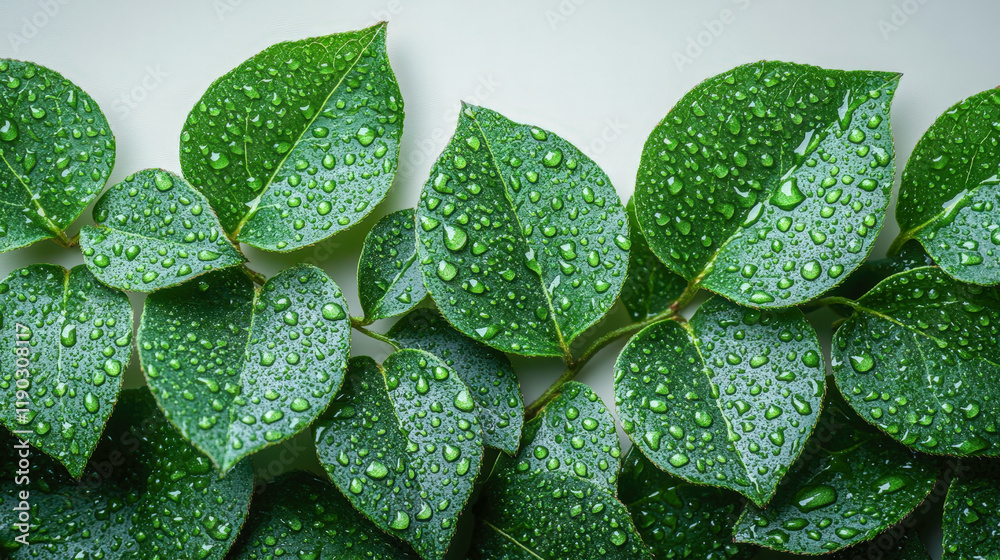 Obraz premium Dew-covered foliage showcasing ecological balance and freshness