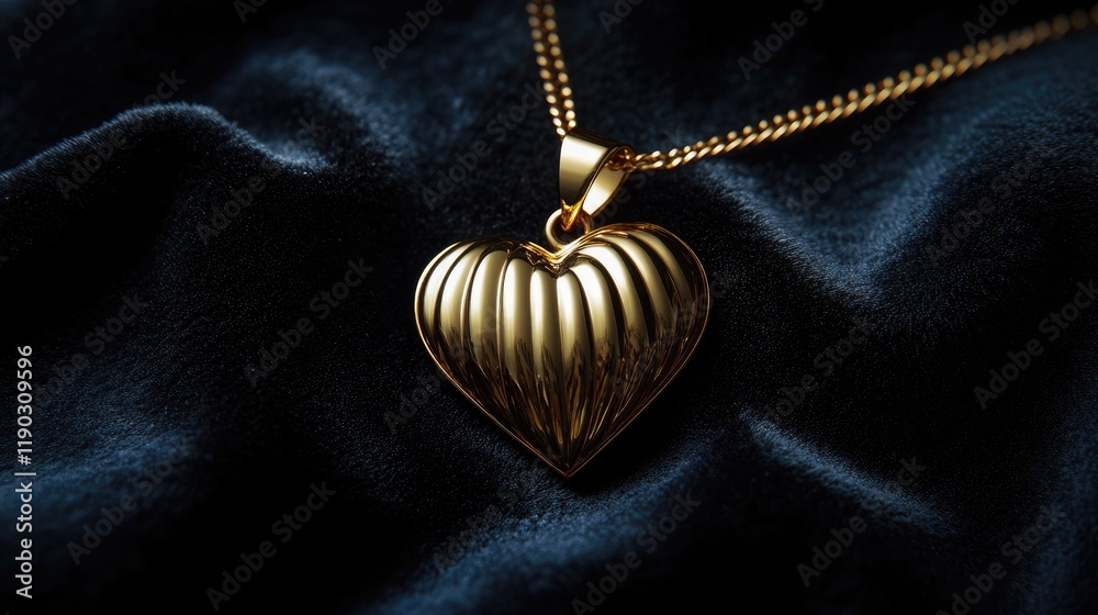 Elegant Golden Heart Pendant on Luxurious Dark Velvet Background