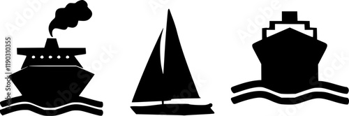assorted boat silhouettes ferry tanker yacht and gondola