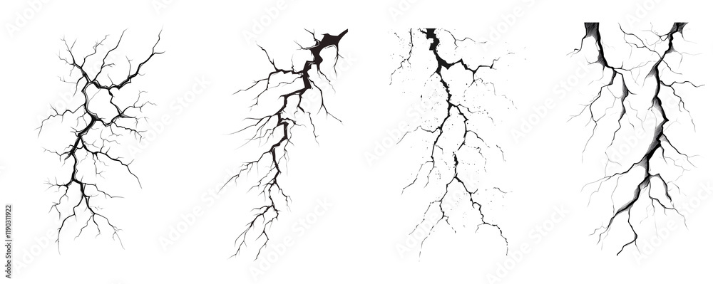 Obraz premium Simple black and white line drawing of a lightning crack on a plain white background.