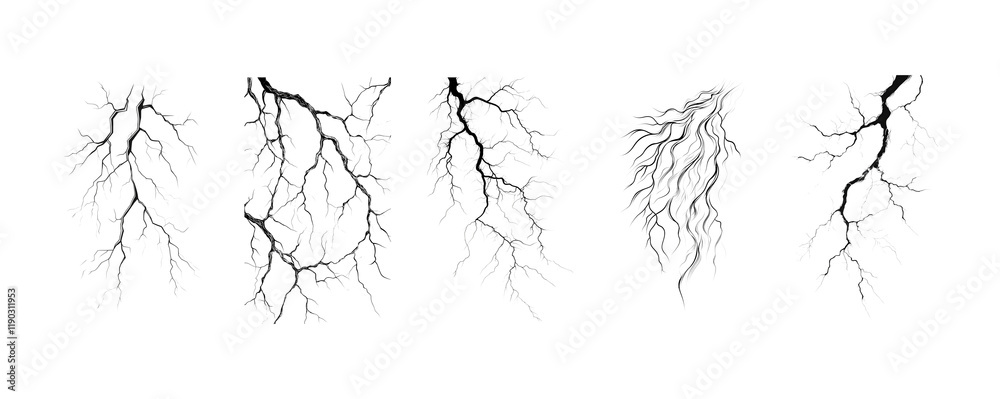 Fototapeta premium Simple black and white line drawing of a lightning crack on a plain white background.