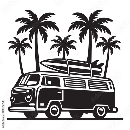 Retro Camper Van vector illustration, Camper Van clipart design, Camping graphics
