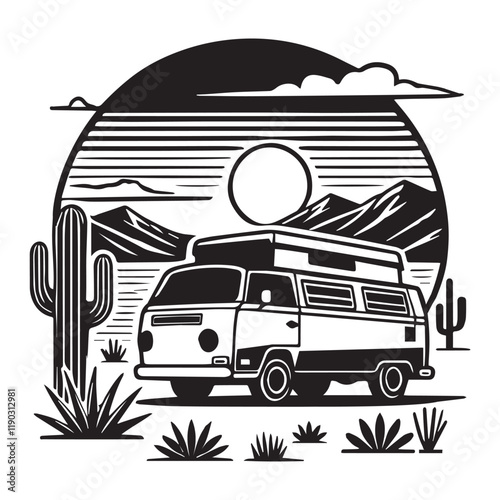 Retro Camper Van vector illustration, Camper Van clipart design, Camping graphics
