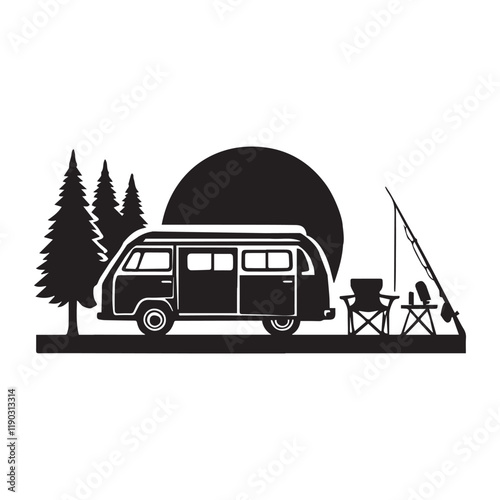 Retro Camper Van vector illustration, Camper Van clipart design, Camping graphics
