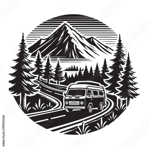 Retro Camper Van vector illustration, Camper Van clipart design, Camping graphics
