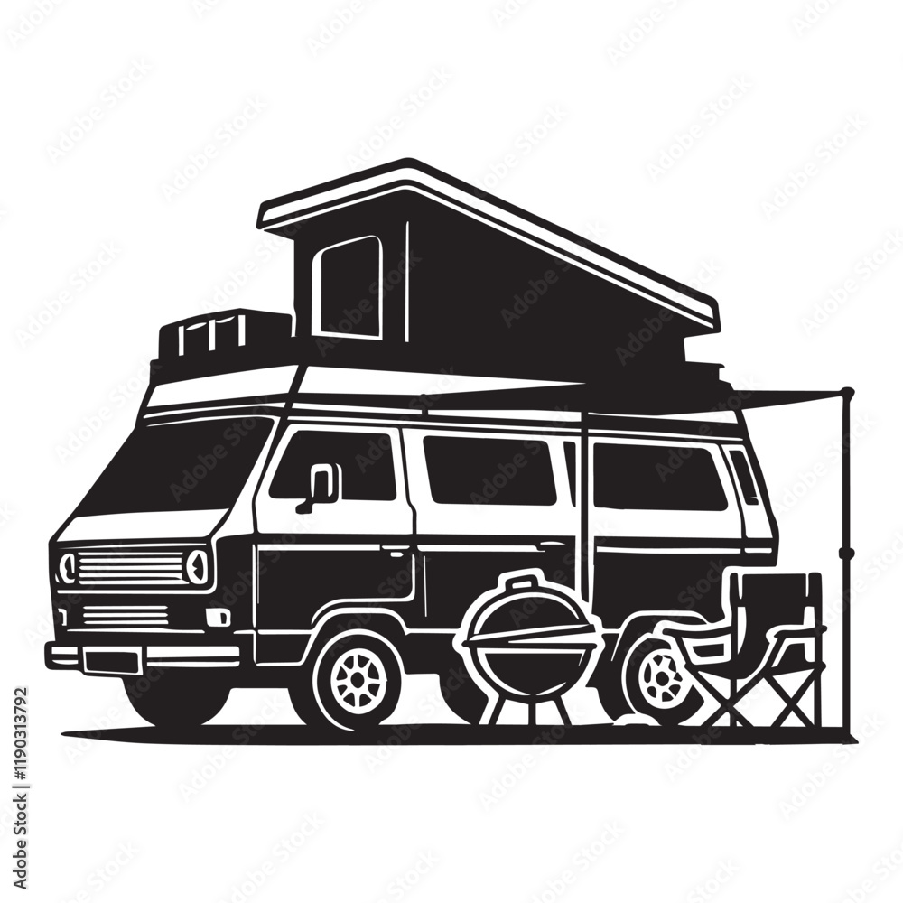 Obraz premium Retro Camper Van clipart design, vintage Camper Van vector illustration