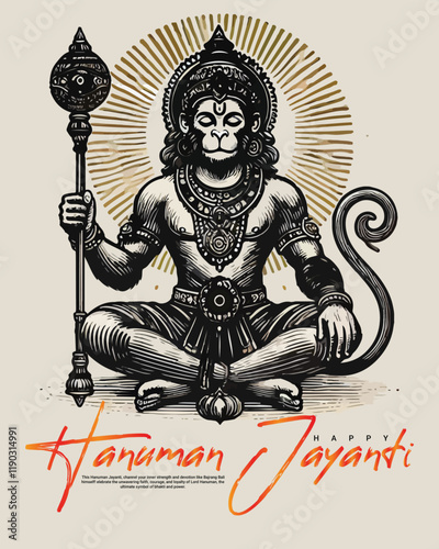 Indian Spiritual God Hanuman Jayanti Bajrang Bali Celebration Social Media Post Template
