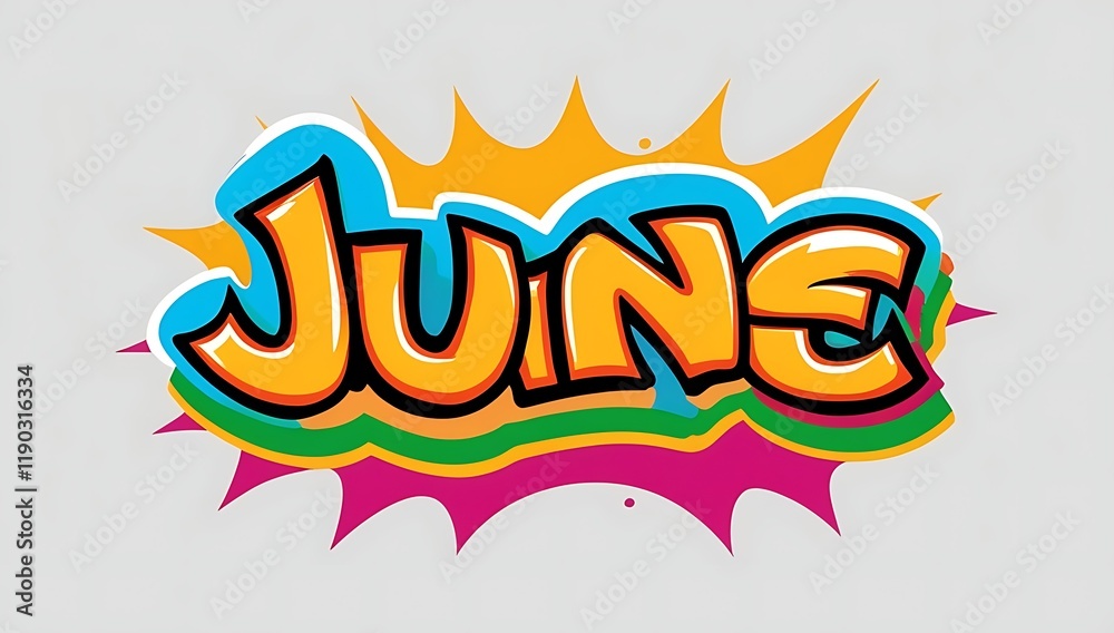 Fototapeta premium Colorful Graffiti Style June Month Word Art Design