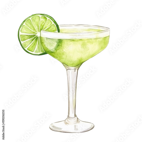cocktail with lime and mint on transparent background