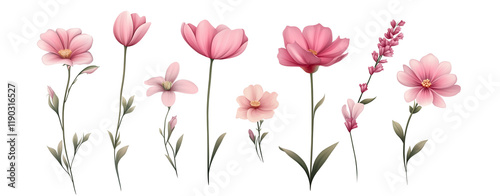 Wallpaper Mural Set of pink flowers isolated on a transparent backgroun - Set of pink flowers isolated on a transparent backgroun Torontodigital.ca