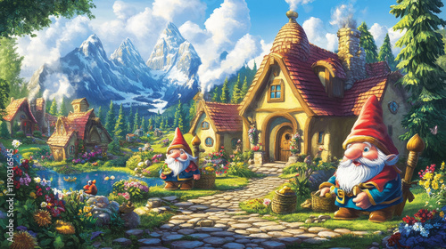 Crossword quiz game grid with cartoon garden gnome and dwarf characters in fairytale village, vector worksheet. Kids crossword game to guess profession words of fairy gnome farmers and village workers