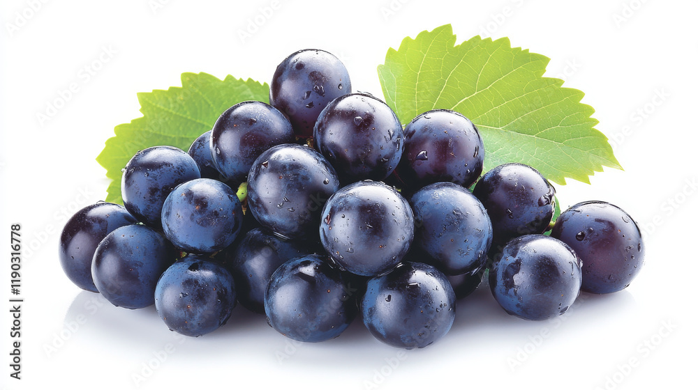 Happy cartoon bunch of blue grape fruits with large berries on curved grapevine with green leaf. For agriculture harvest or vegetarian dessert menu design Happy cartoon bunch of blue grape fruits with large berries on curved grapevine with green leaf. For agriculture harvest or vegetarian dessert menu design