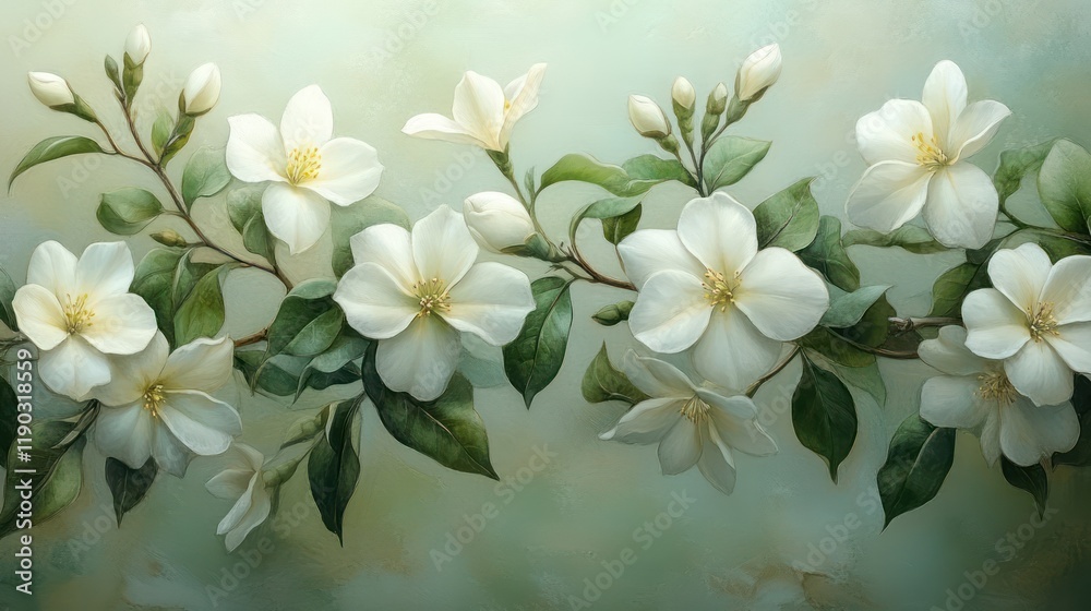 Fototapeta premium Serene White Blossom Branch: A Botanical Masterpiece