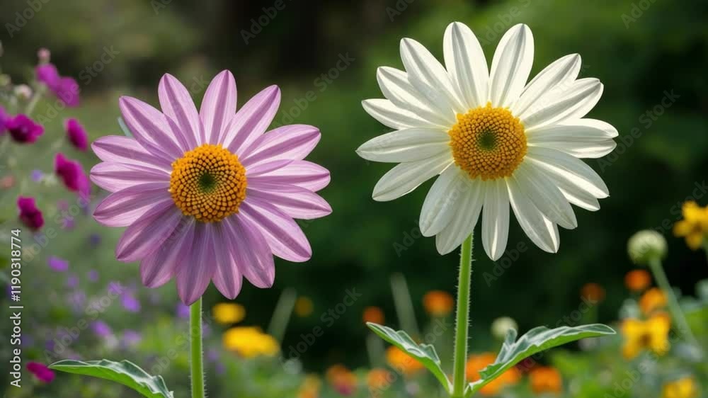 Two garden flowers standing gracefully in nature Two garden flowers standing gracefully in nature