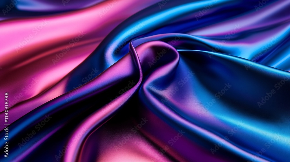 Fototapeta premium Abstract Iridescent Silk Fabric Drapery: A Symphony of Purple and Blue Hues