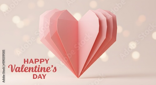 Origami inspired pink heart with glowing bokeh background for modern Valentine card design emphasizing creativity and heartfelt celebration