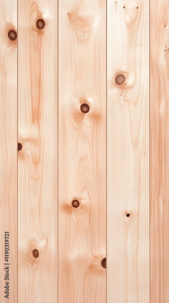 Naklejka premium A close-up view of smooth, natural wooden planks with visible knots, showcasing a light and clean aesthetic.