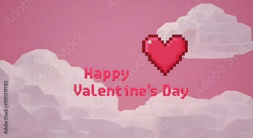 Pixel art heart with soft pink sky background for creative retro Valentine card design highlighting romantic and artistic love expression