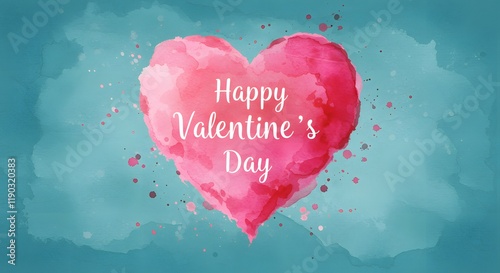 Happy Valentine's Day greeting with watercolor heart and splash design on pastel background for romantic celebration and festive decoration card or invitation