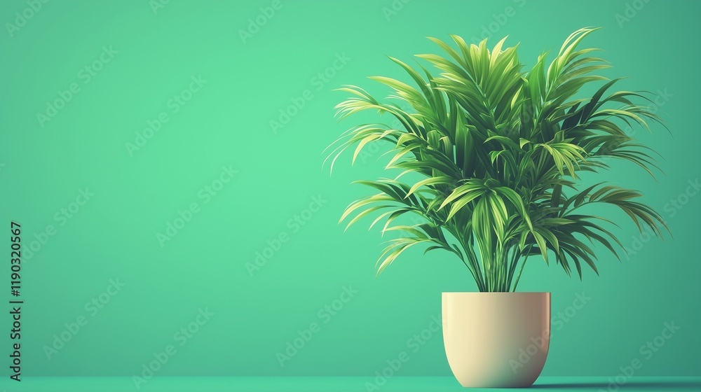 Lush Green Potted Plant on Mint Background Lush Green Potted Plant on Mint Background
