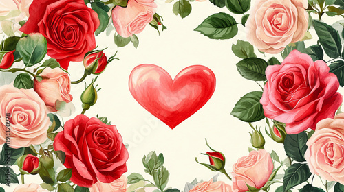 Wallpaper Mural Happy Mother Day greeting card with spring floral frame. Pink and red flower of blooming rose, green leaf and floral bud with greeting wishes in center for Springtime holiday celebration design Torontodigital.ca