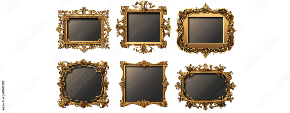 Obraz premium Set of pink flowers isolated on a transparent backgroun - Set of golden vintage frames isolated on a transparent background