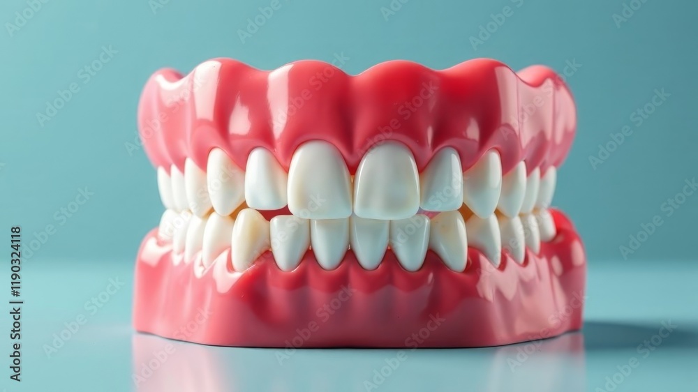 Fototapeta premium human jaw close-up lying on blue background