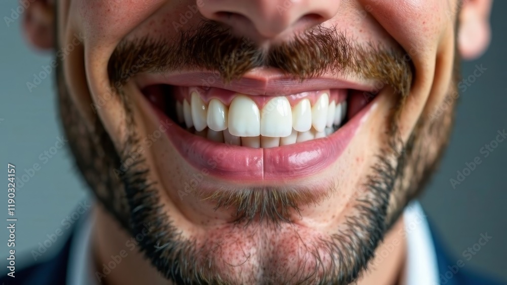 Fototapeta premium bearded man teeth close up front facing camera