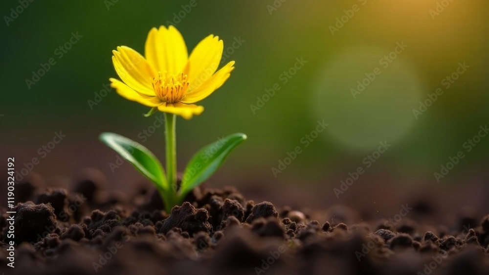 a yellow flower sprouts from the ground a yellow flower sprouts from the ground