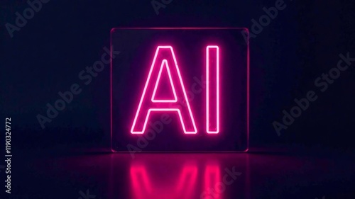 AI text with digital and futuristic elements pink neon glow in the dark artificial intelligence banner technology,