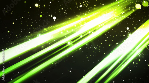 Crossed green laser beam lights, kryptonite neon lines of glow flares, vector black transparent background. Green laser beams and lime light rays for disco or shine burst effects, laser blast photo