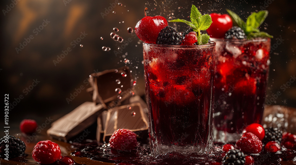 Realistic chocolate milk drink splash with berries creating tantalizing isolated 3d vector blend of rich flavors and vibrant colors. Indulge in the perfect combination of sweet and fruity refreshment Realistic chocolate milk drink splash with berries creating tantalizing isolated 3d vector blend of rich flavors and vibrant colors. Indulge in the perfect combination of sweet and fruity refreshment