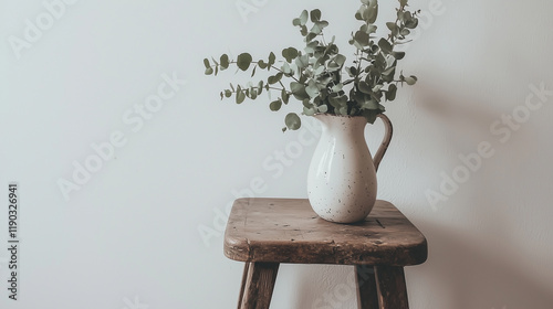 Vase with a tree and flowers in a beautiful spring arrangement photo