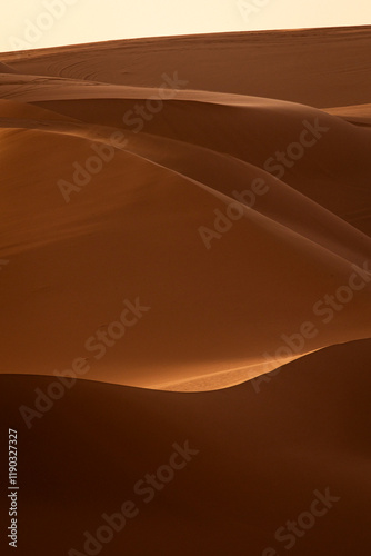 Sunset view of Erg Chebbi sand dunes in Morocco photo