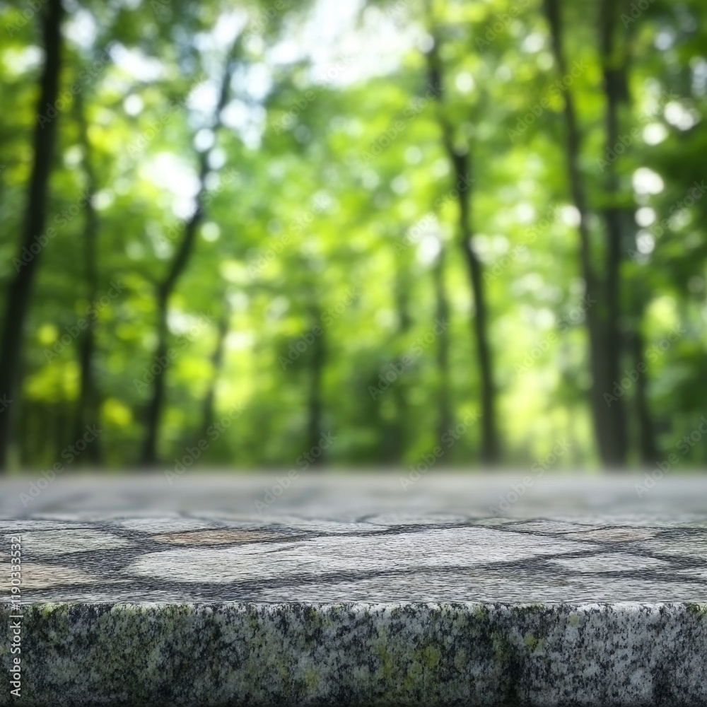 Natural Stone Pathway in Lush Green Forest with Soft Morning Light Natural Stone Pathway in Lush Green Forest with Soft Morning Light