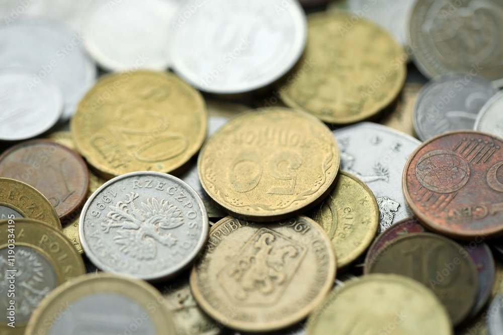 Big pile of different coins from various currencies and different countries around the world. Currency exchange Big pile of different coins from various currencies and different countries around the world. Currency exchange