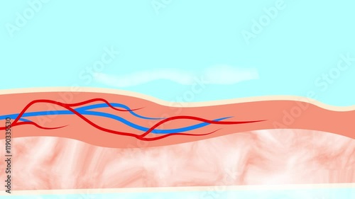 Closeup view of woman with varicose veins on white background. Illustrations of damaged and healthy vein, longitudinal section