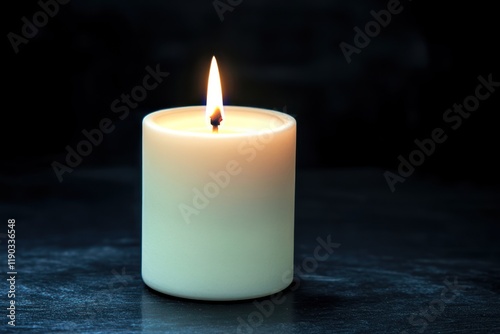 Lit candle on dark surface, peaceful ambiance, meditation, remembrance