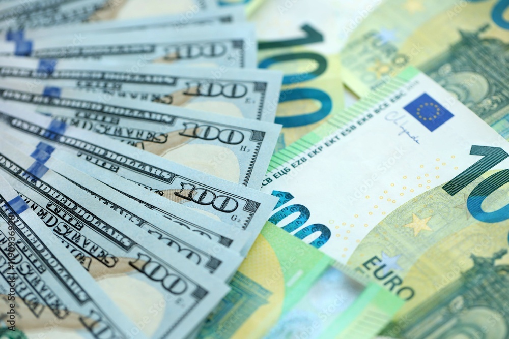 Big pile of Euro and USD banknotes. Many european and united states dollars Big pile of Euro and USD banknotes. Many european and united states dollars