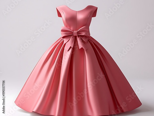 Elegant pink party dress with a bow sash, isolated on a minimal white background, full ultra HD