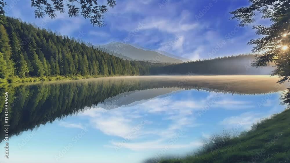 View of the lake and blue sky,Seamless,lopping,video,4k,HD,motion View of the lake and blue sky,Seamless,lopping,video,4k,HD,motion