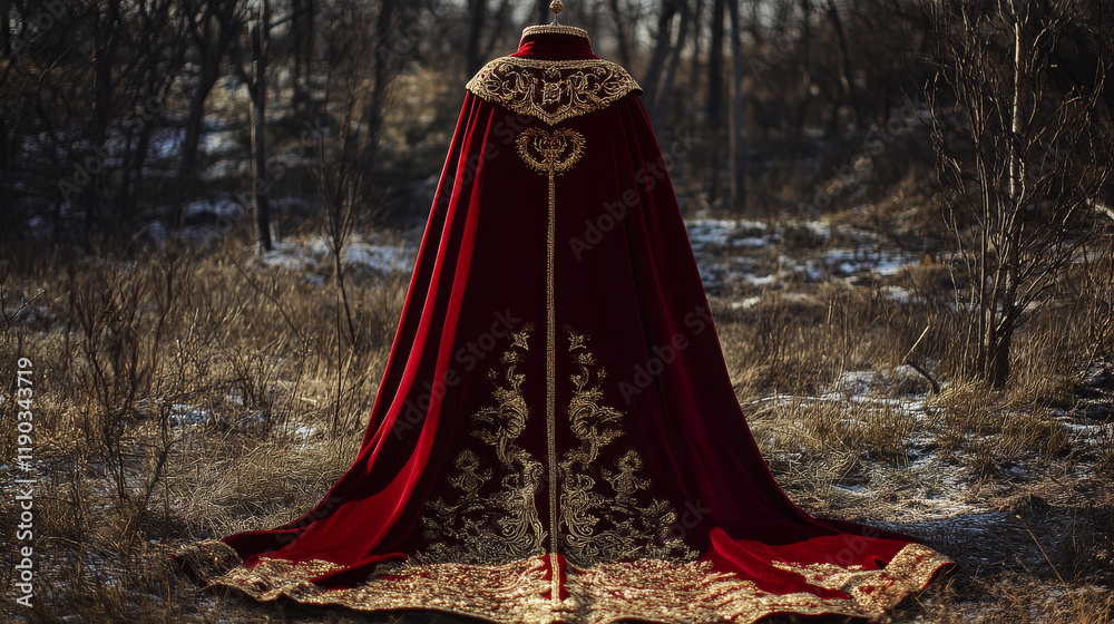 Red royal mantle with heraldic elements for luxury design Red royal mantle with heraldic elements for luxury design